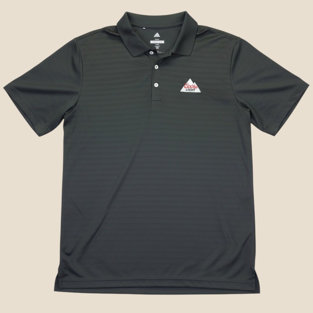 Adidas Golf Polo Shirt Mens Large Black Coors Light Logo Short Sleeve Striped